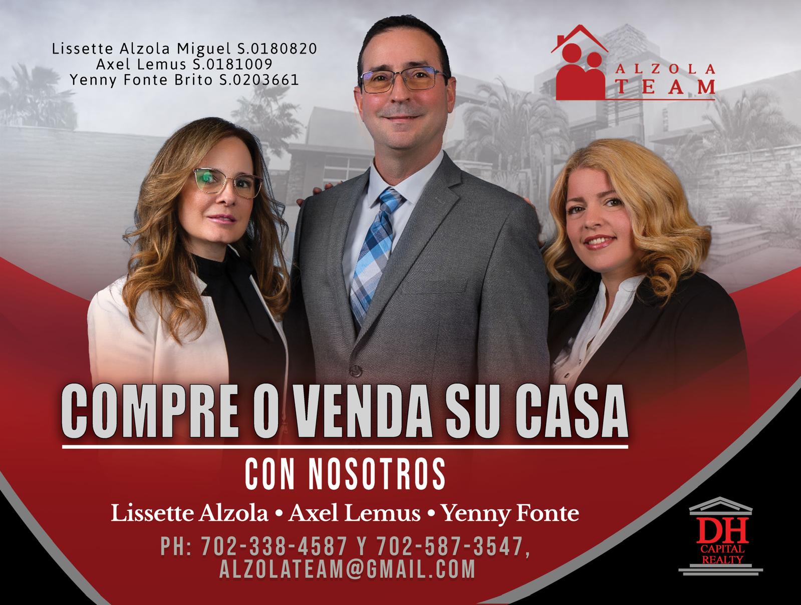 The Alzola Team: Lissette Alzola, Axel Lemus y Yenny Fonte, agentes de DH Capital Realty en Las Vegas